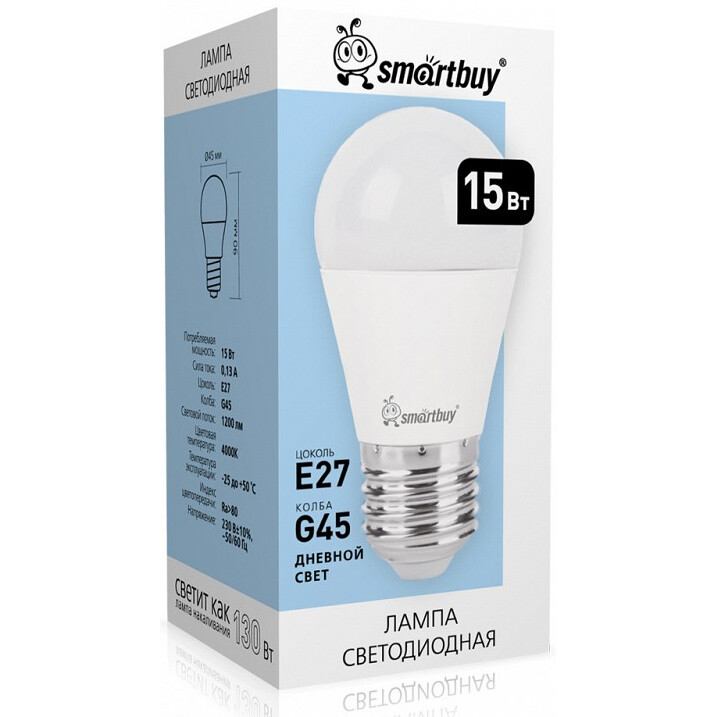 Светодиодная лампочка SmartBuy SBL-G45-15-40K-E27 (15 Вт, E27)