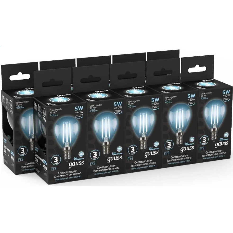 Филаментная лампочка Gauss Filament Globe 4100K (5 Вт, E14) 10 шт. - 105801205
