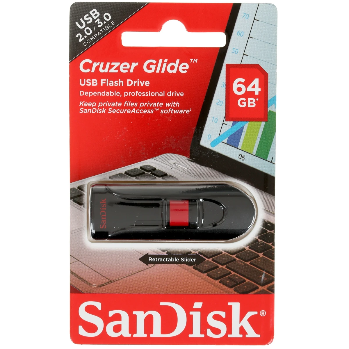 USB Flash накопитель 64Gb SanDisk Cruzer Glide (SDCZ60-064G-B35) - фото 2