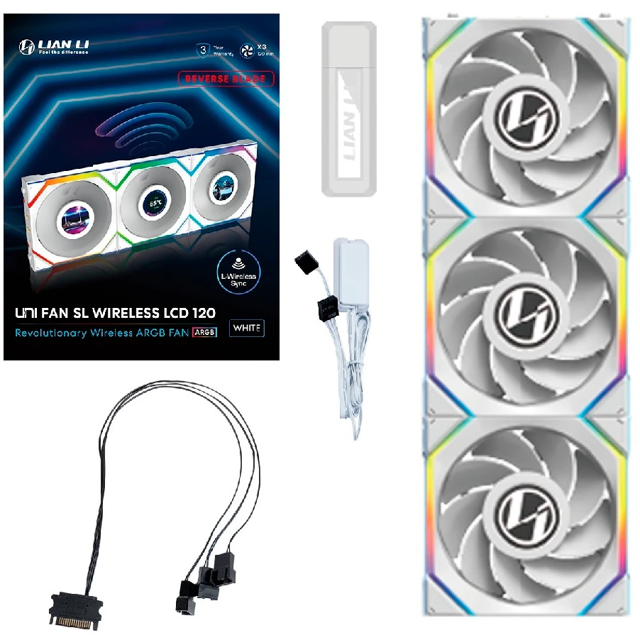 ..... Вент. для корпуса Lian Li UNI Fan SL Wireless LCD 120 Reverse Blade White (3 шт.) (0055) Б/У - G99.12RSLLCD1W3W.R0 - фото 5