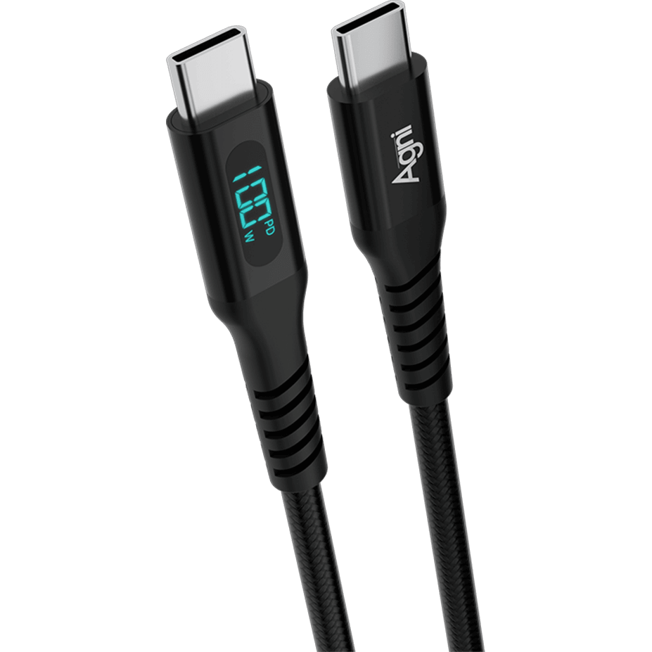Кабель USB Type-C - USB Type-C, 1м, AGNI UC423-24-100W-CC-LED Black - UC423-24-100W-CC-LED-black