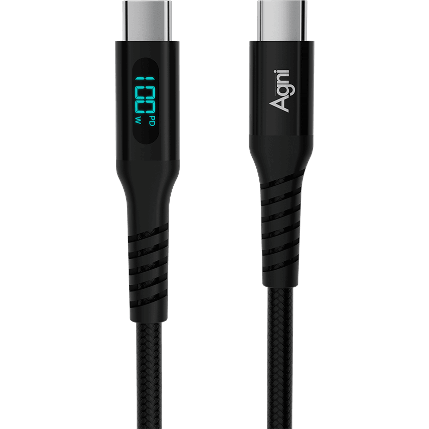 Кабель USB Type-C - USB Type-C, 1м, AGNI UC423-24-100W-CC-LED Black - UC423-24-100W-CC-LED-black - фото 2