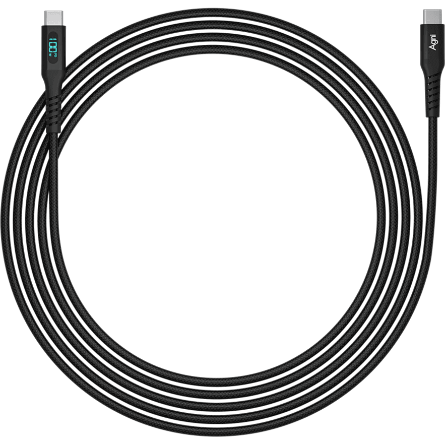 Кабель USB Type-C - USB Type-C, 1м, AGNI UC423-24-100W-CC-LED Black - UC423-24-100W-CC-LED-black - фото 3