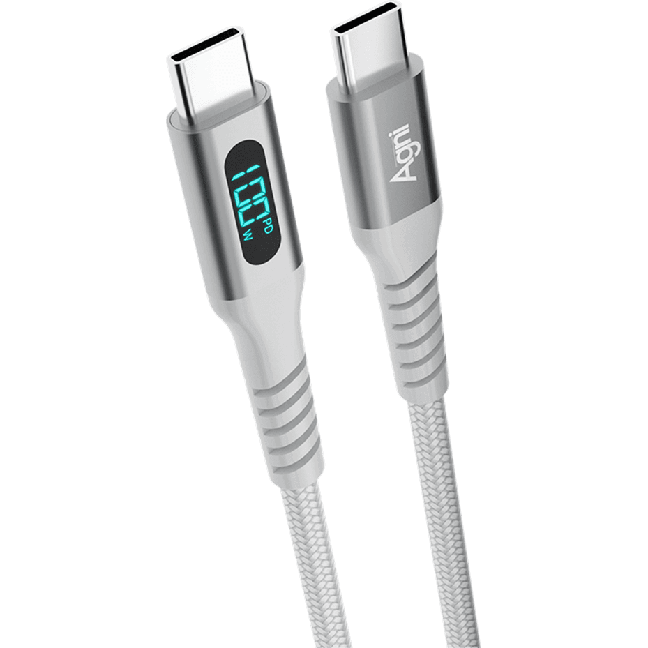 Кабель USB Type-C - USB Type-C, 1м, AGNI UC423-24-100W-CC-LED White - UC423-24-100W-CC-LED-white