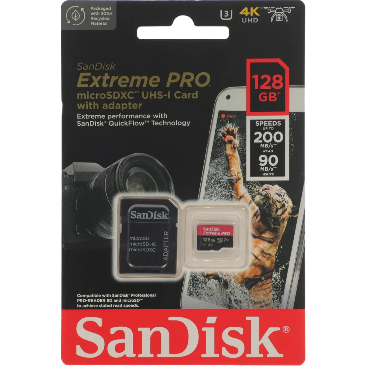 Карта памяти 128Gb MicroSD SanDisk Extreme Pro + SD адаптер (SDSQXCD-128G-GN6MA) - фото 2