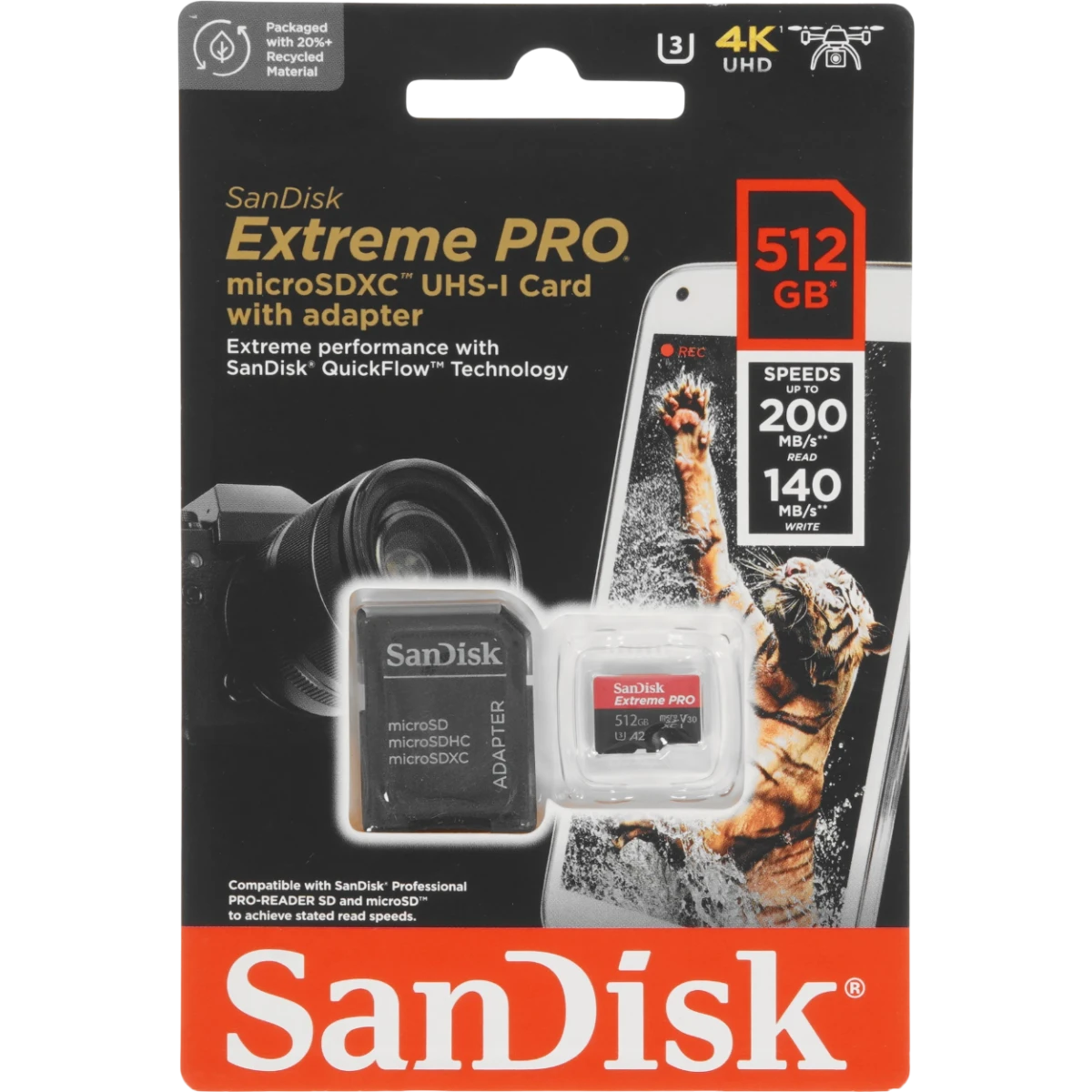 Карта памяти 512Gb MicroSD SanDisk Extreme Pro + SD адаптер (SDSQXCD-512G-GN6MA) - фото 2