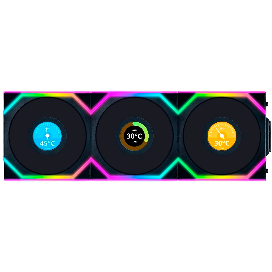 ..... Вентилятор для корпуса Lian Li UNI Fan SL Wireless LCD 120 Black (3 шт.) Б/У мелкие царапины - G99.12SLLCD1W3B.R0