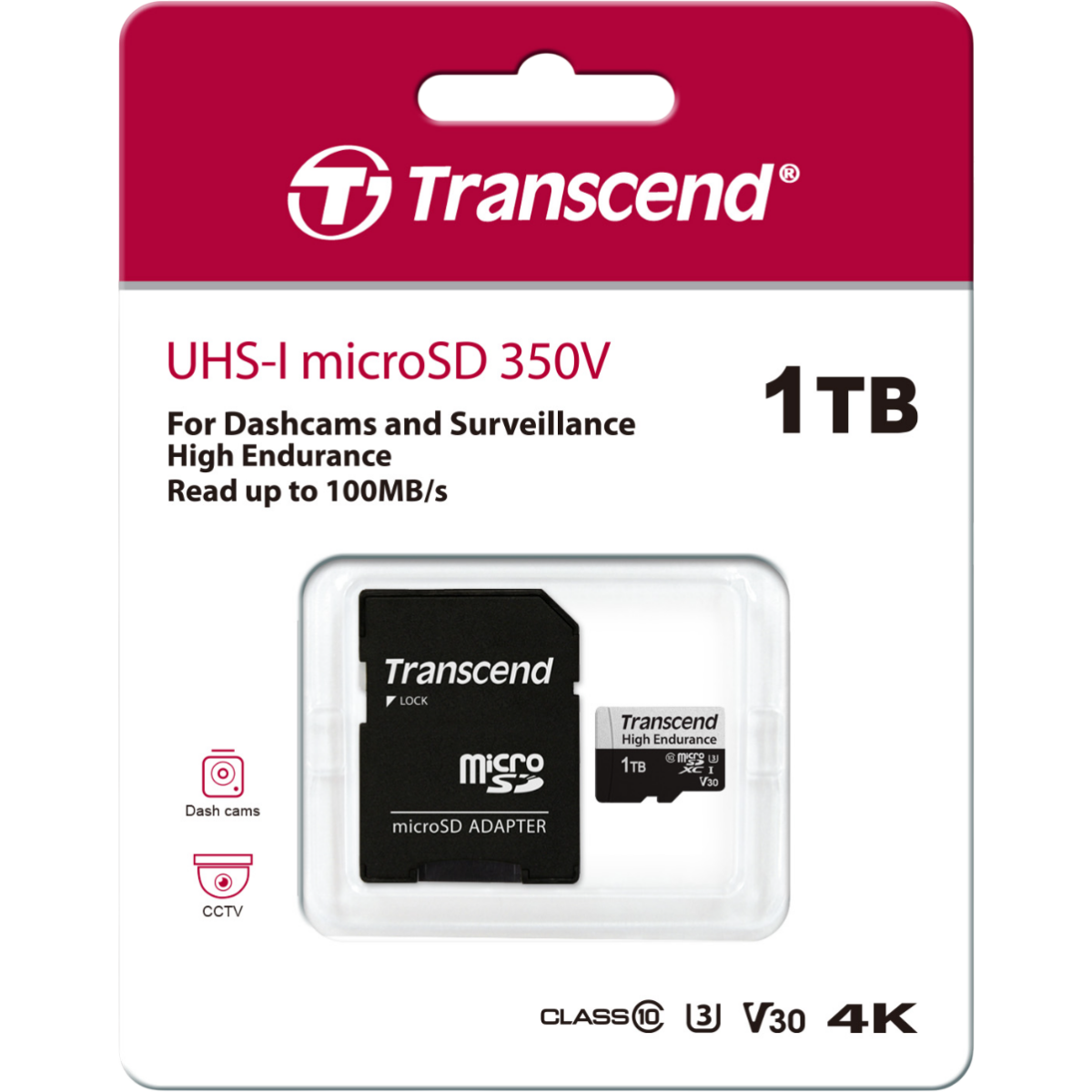 Карта памяти 1Tb MicroSD Transcend 350V + SD адаптер (TS1TUSD350V) - фото 3