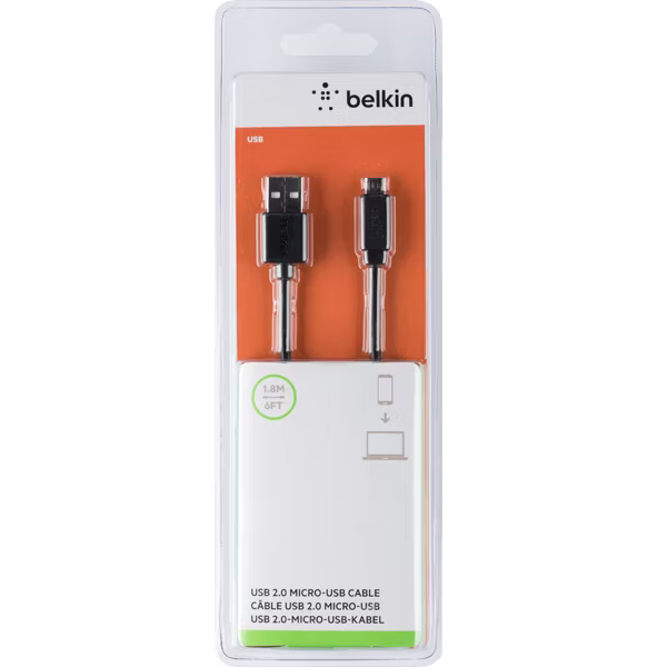 Кабель USB A (M) - microUSB B (M), 1.8м, Belkin F3U151cp1.8M-P - фото 2