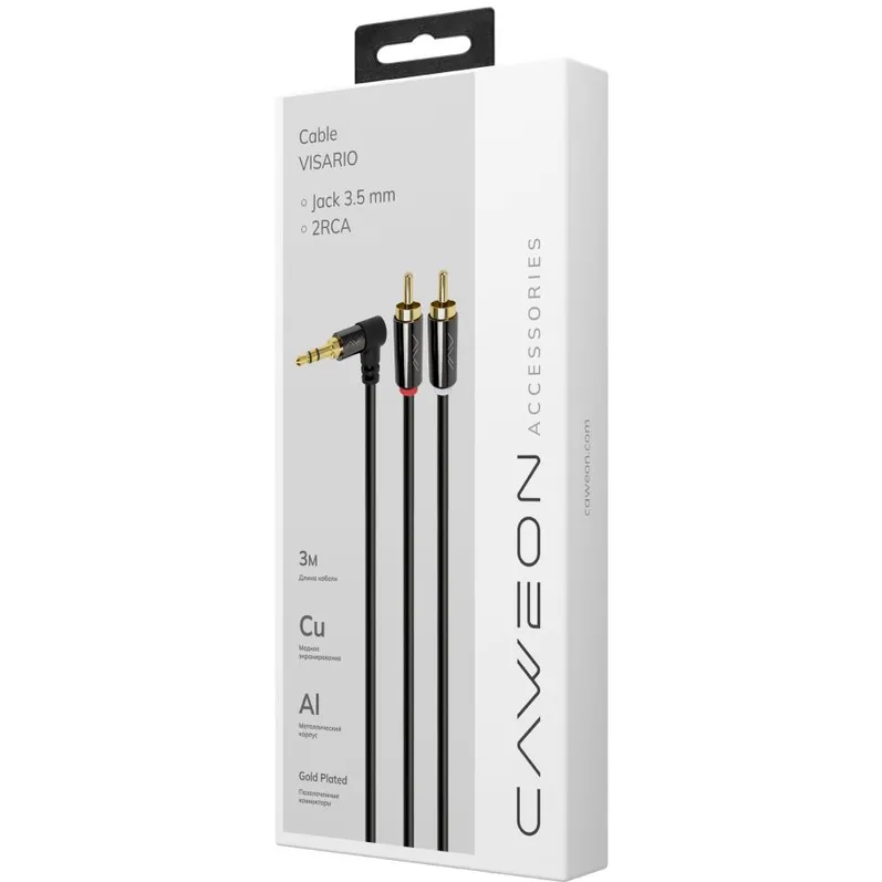 Кабель 3.5 Jack (M) - 2x RCA (M), 3м, Caweon GJ-3M - фото 2