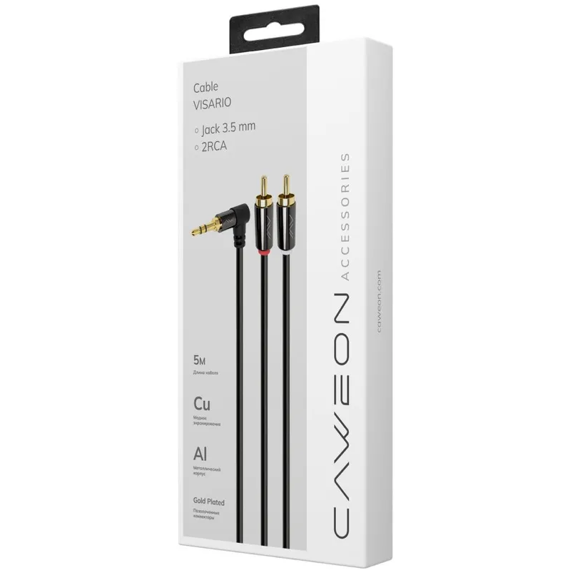 Кабель 3.5 Jack (M) - 2x RCA (M), 5м, Caweon GJ-5M - фото 2