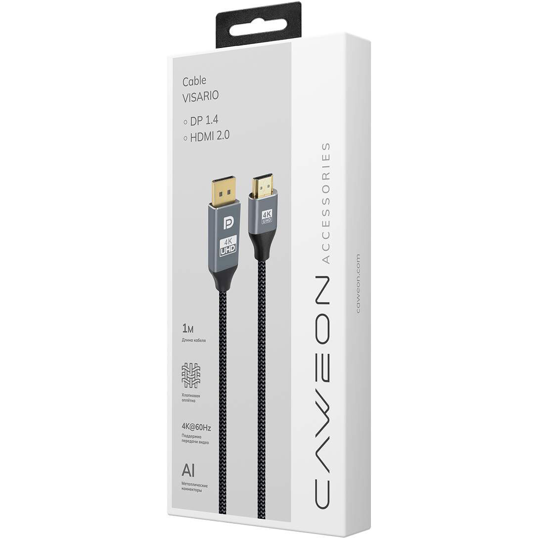 Кабель DisplayPort (M) - HDMI (M), 1м, Caweon ECC-1M - фото 2