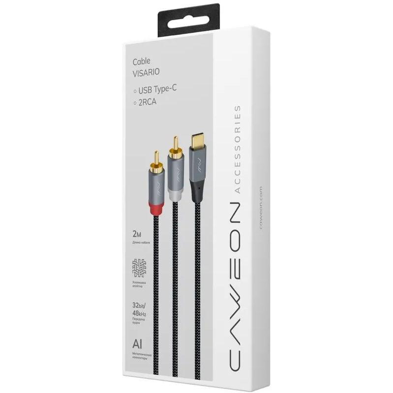Кабель USB Type-C - 2x RCA, 2м, Caweon AJ-2M - фото 2