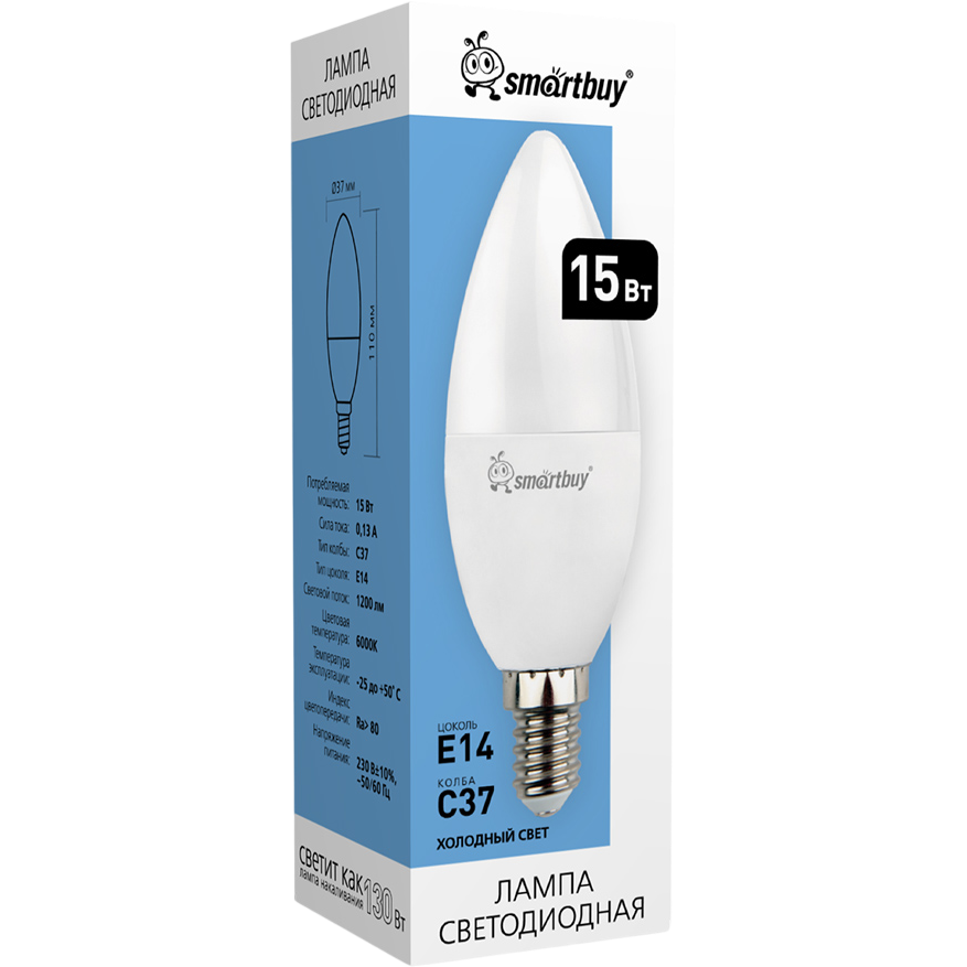 Светодиодная лампочка SmartBuy SBL-C37-15-60K-E14 (15 Вт, E14) - фото 3