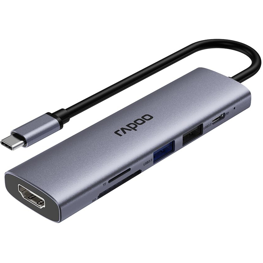 Док-станция Rapoo XD61 6-in-1 USB-C Adapter Grey - XD61-SGRY