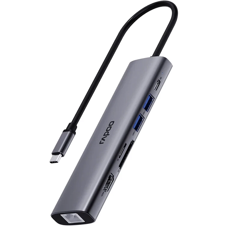 Док-станция Rapoo XD71 7-in-1 USB-C Adapter Grey - ч - фото 3