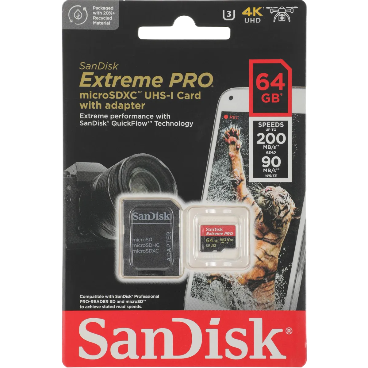 Карта памяти 64Gb MicroSD SanDisk Extreme Pro + SD адаптер (SDSQXCU-064G-GN6MA) - фото 2