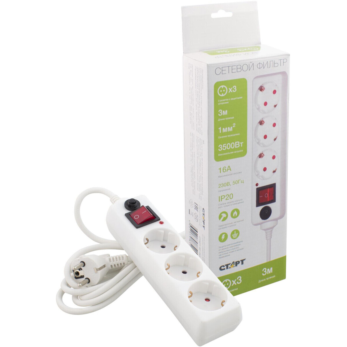 Сетевой фильтр СТАРТ С/УД-Ф SP 3x3 - 6932349210441 - фото 3
