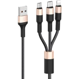 Кабель USB - microUSB/USB Type-C/Lightning, 1м, HOCO X26 Xpress Black/Gold (80275)