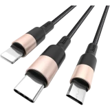 Кабель USB - microUSB/USB Type-C/Lightning, 1м, HOCO X26 Xpress Black/Gold (80275)