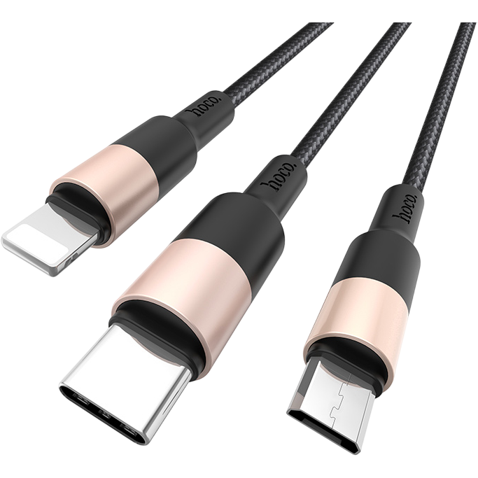 Кабель USB - microUSB/USB Type-C/Lightning, 1м, HOCO X26 Xpress Black/Gold - 80275 - фото 2