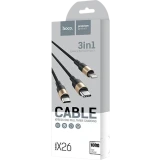 Кабель USB - microUSB/USB Type-C/Lightning, 1м, HOCO X26 Xpress Black/Gold (80275)