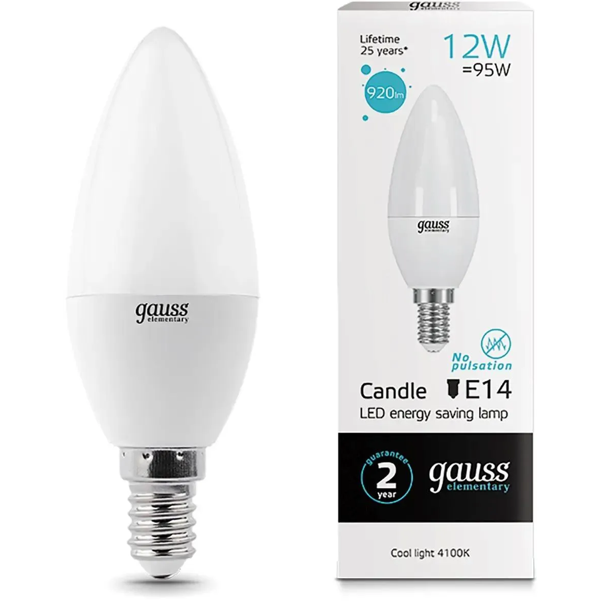 Светодиодная лампочка Gauss Elementary Candle 4100K (12 Вт, E14) 10 шт - 33122 - фото 2