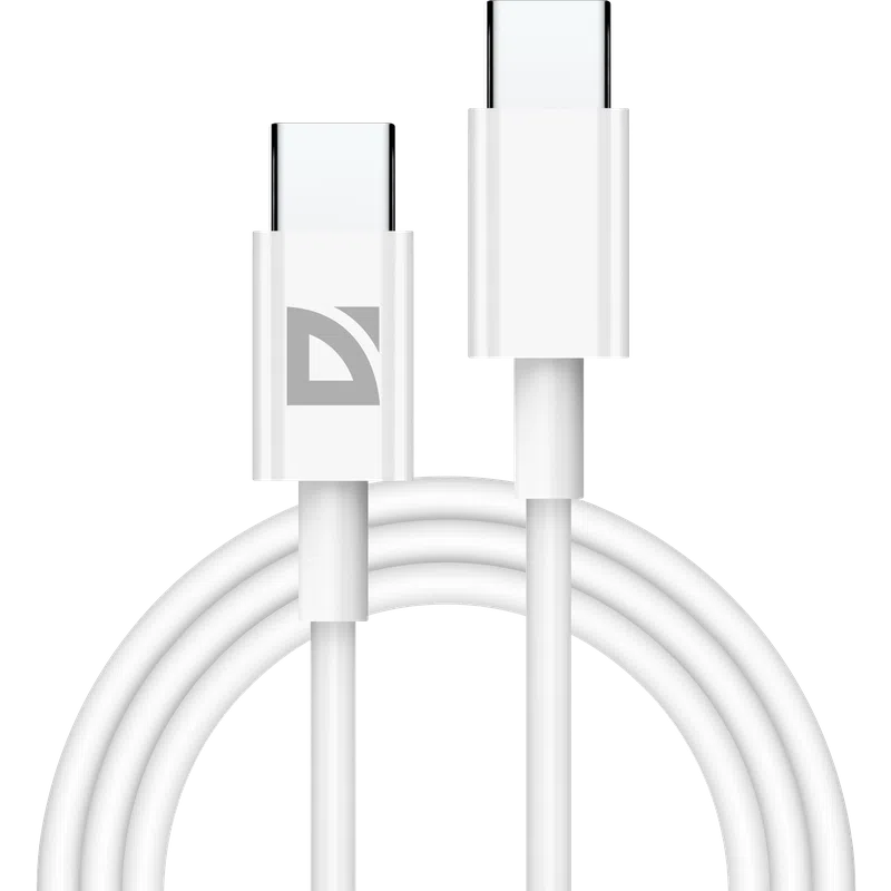 Кабель USB Type-C - USB Type-C, 1м, Defender F182 60W White - 87508