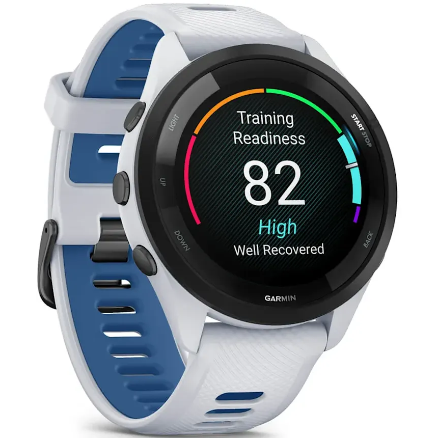 Умные часы Garmin Forerunner 265 Black Bezel with Whitestone Case and Whitestone/Tidal Blue Silicone Band - 010-02810-11 - фото 3