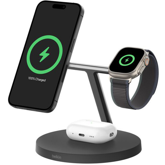 Беспроводное зарядное устройство Belkin BoostCharge Pro 3-in-1 Wireless Charging Stand with Qi2 15W Black