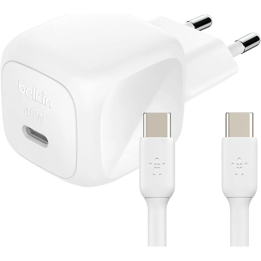 Сетевое зарядное устройство Belkin Compact USB-C Wall Charger 45W + USB-C Cable White - WCA013kq1MWH-B6