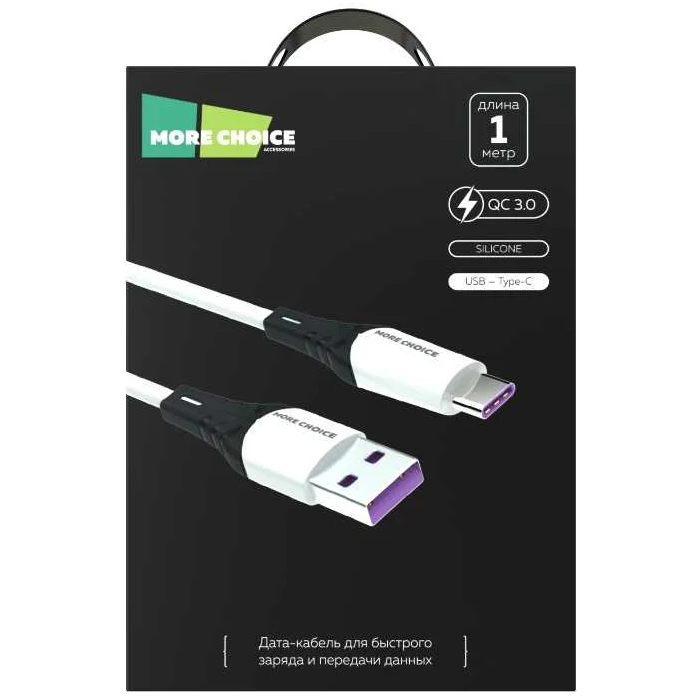 Кабель USB - USB Type-C, 1м, More Choice K35a White - фото 4