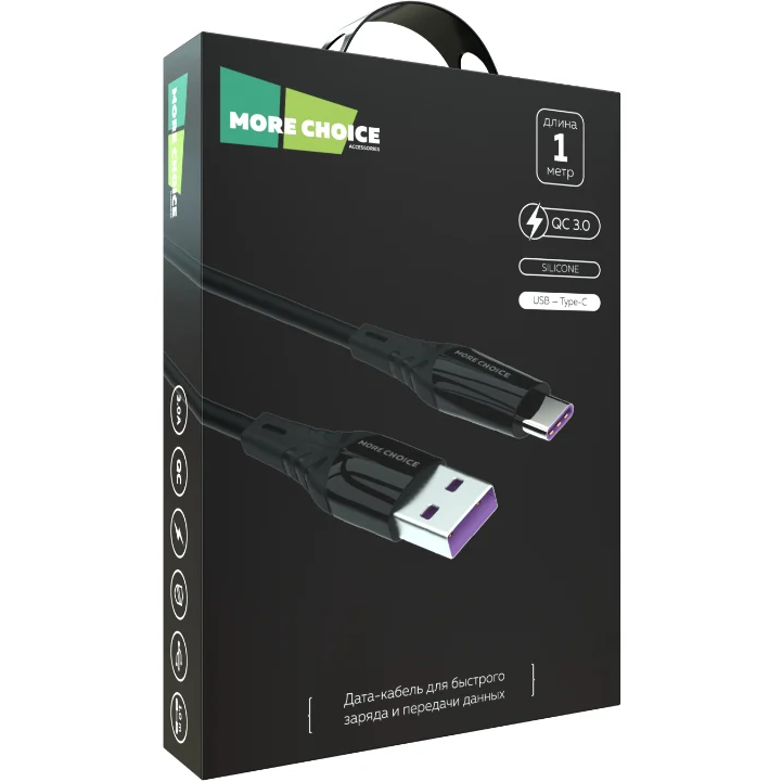Кабель USB - USB Type-C, 1м, More Choice K35a Black - фото 4