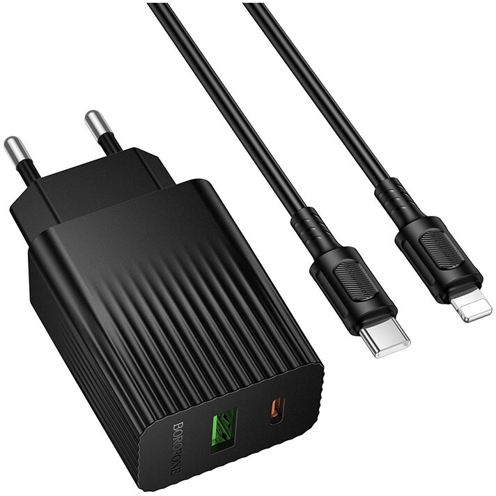 Сетевое зарядное устройство Borofone BAS76A + Lightning Cable Black