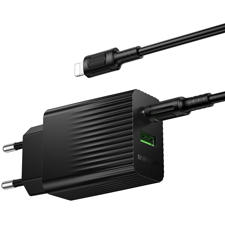 Сетевое зарядное устройство Borofone BAS76A + Lightning Cable Black - фото 2