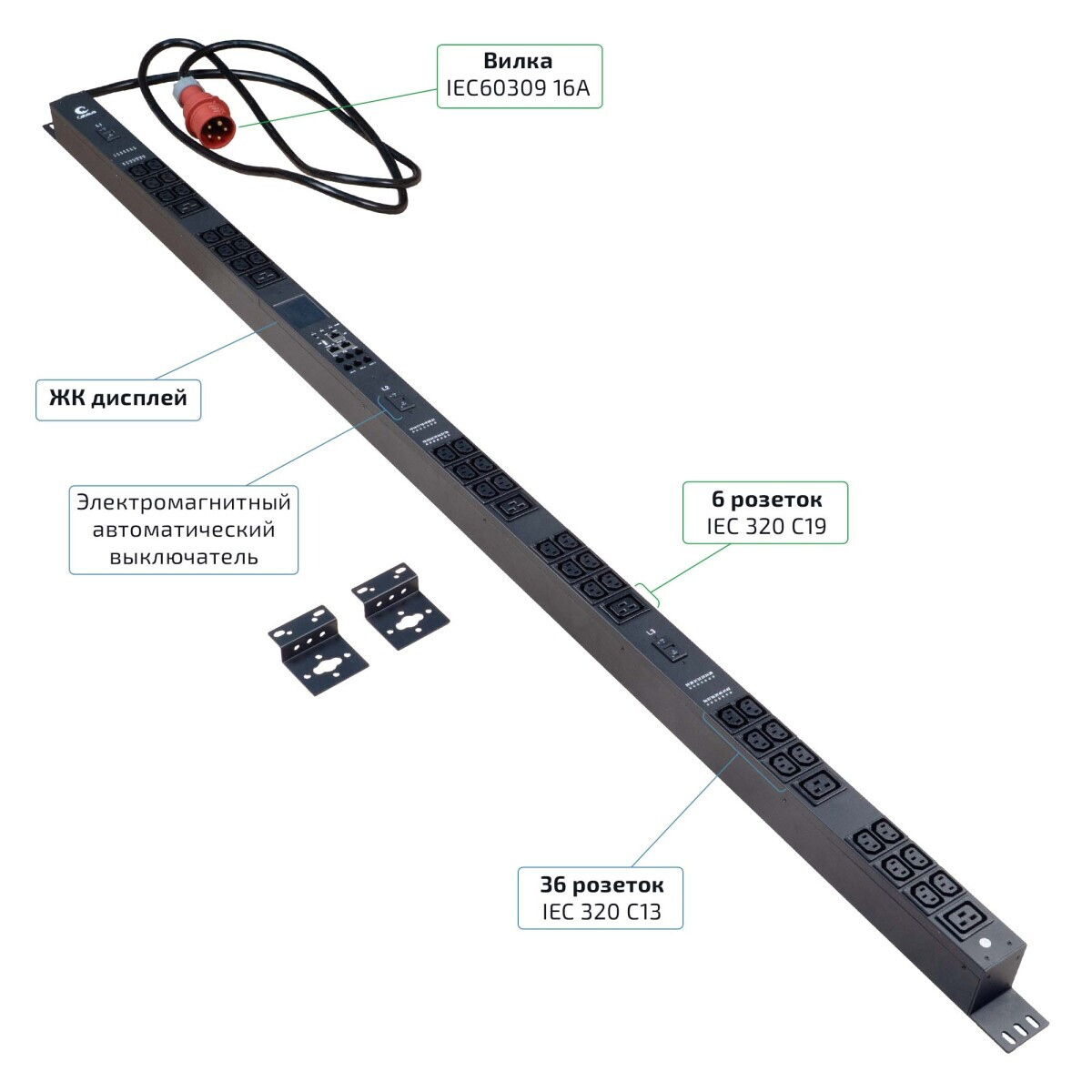 Блок розеток Cabeus SMART-PDU-16-3P-36C13-6C19-I309-CM