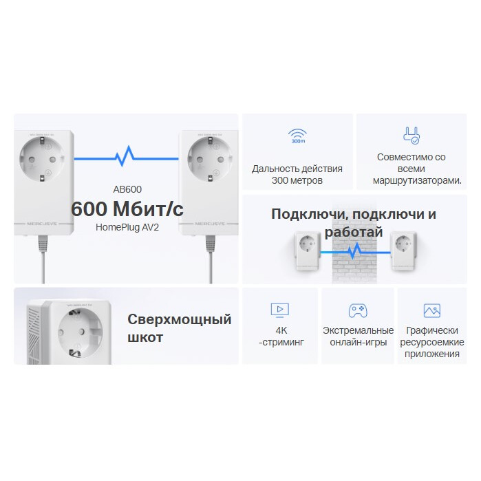 Powerline-адаптер Mercusys MP300P KIT - фото 3