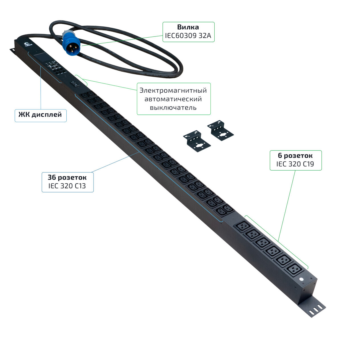 Блок розеток Cabeus SMART-PDU-32-1P-36C13-6C19-I309-M