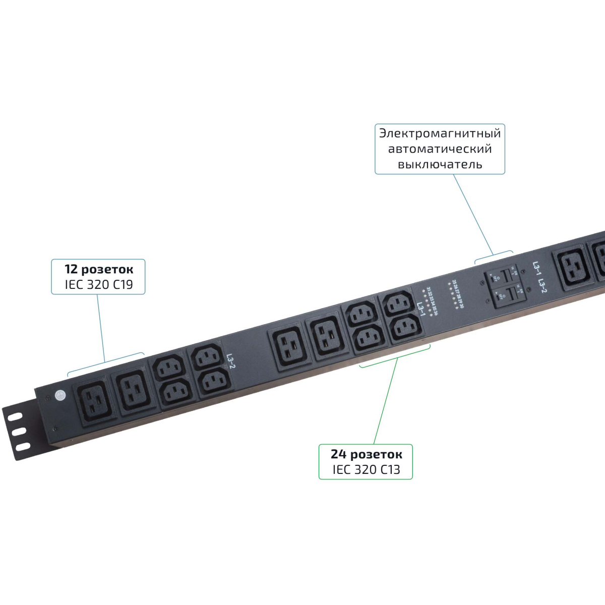 Блок розеток Cabeus SMART-PDU-32-3P-24C13-12C19-I309-CM - фото 3