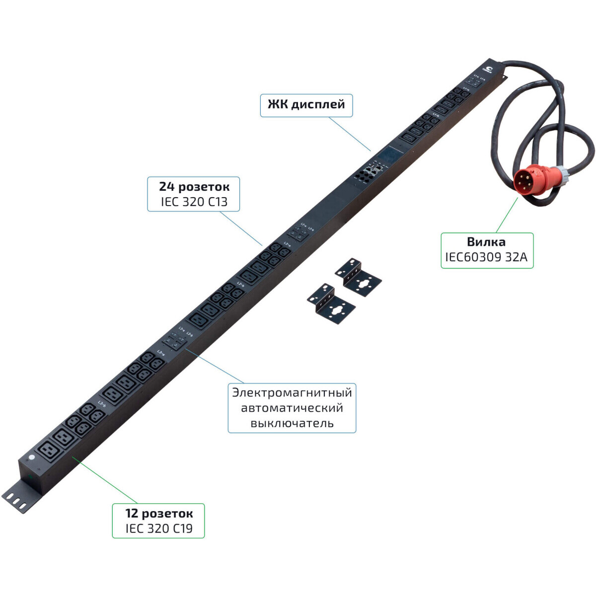 Блок розеток Cabeus SMART-PDU-32-3P-24C13-12C19-I309-M