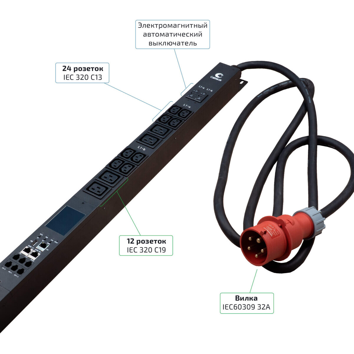Блок розеток Cabeus SMART-PDU-32-3P-24C13-12C19-I309-M - фото 4