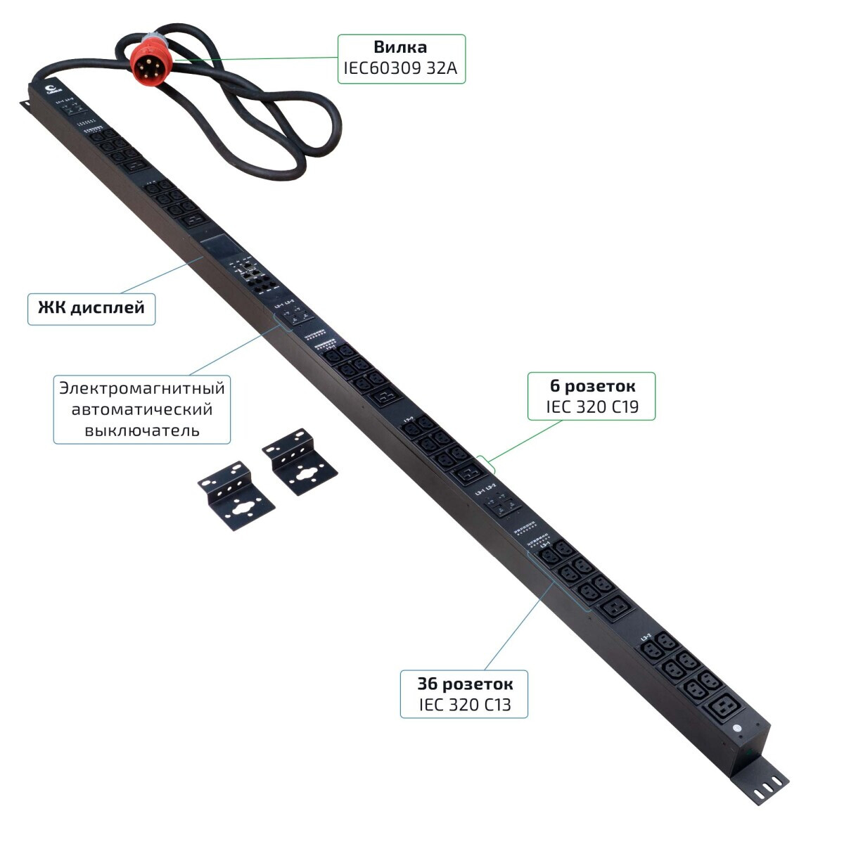 Блок розеток Cabeus SMART-PDU-32-3P-36C13-6C19-I309-CM