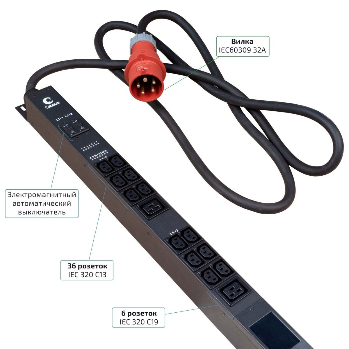Блок розеток Cabeus SMART-PDU-32-3P-36C13-6C19-I309-CM - фото 2