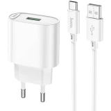 Сетевое зарядное устройство HOCO C109A Fighter White + Type-C Cable (6931474784834)