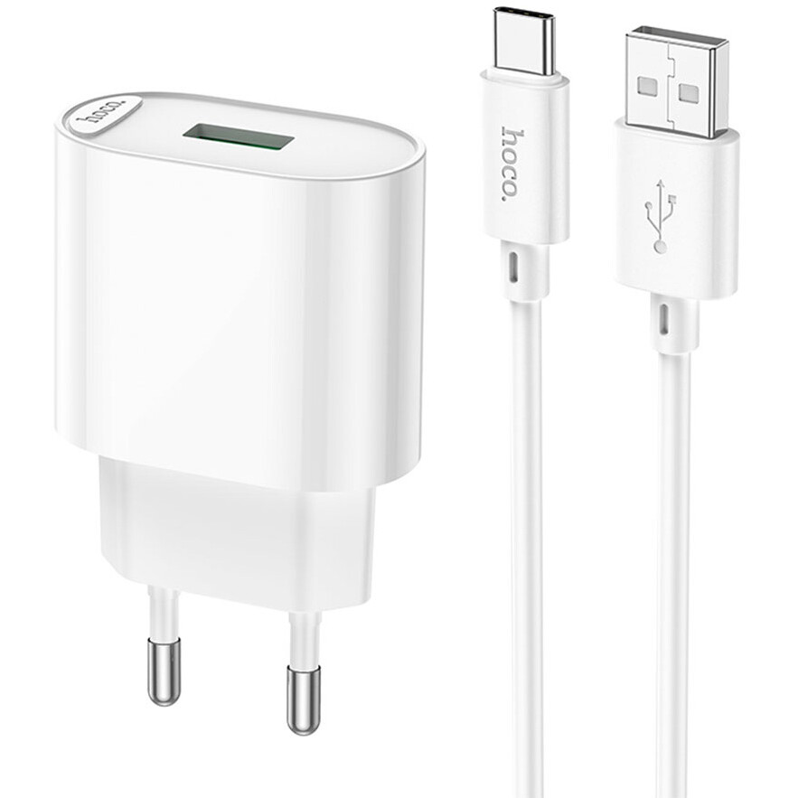 Сетевое зарядное устройство HOCO C109A Fighter White + Type-C Cable - 6931474784834