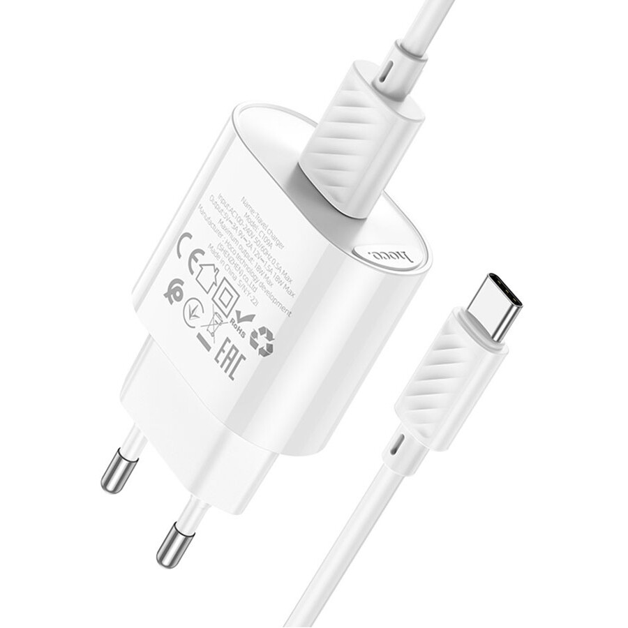 Сетевое зарядное устройство HOCO C109A Fighter White + Type-C Cable - 6931474784834 - фото 2
