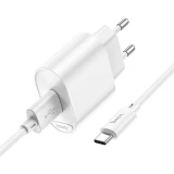 Сетевое зарядное устройство HOCO C109A Fighter White + Type-C Cable (6931474784834)