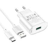 Сетевое зарядное устройство HOCO C109A Fighter White + Type-C Cable (6931474784834)