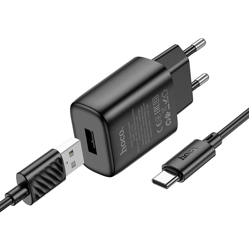 Сетевое зарядное устройство HOCO C134A Solid Black + Type-C Cable - 6942007621359
