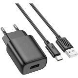 Сетевое зарядное устройство HOCO C134A Solid Black + Type-C Cable (6942007621359)